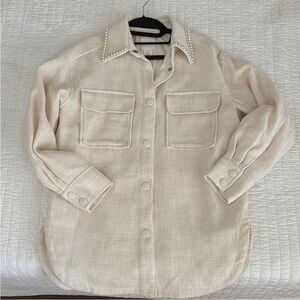 H&M Cream Shirt with Pearl Detail